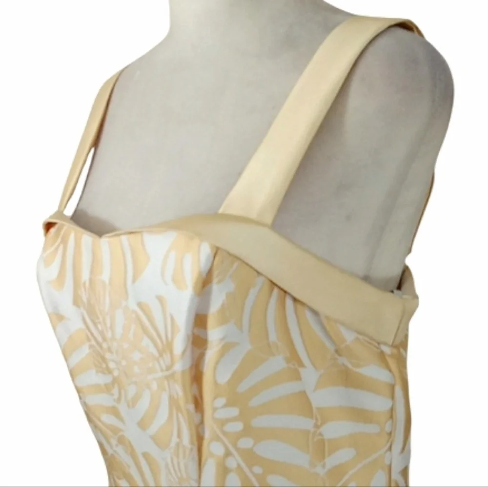 Kay Unger Liv Palm Leaf Jacquard Tea Length Cocktail Dress Size 6